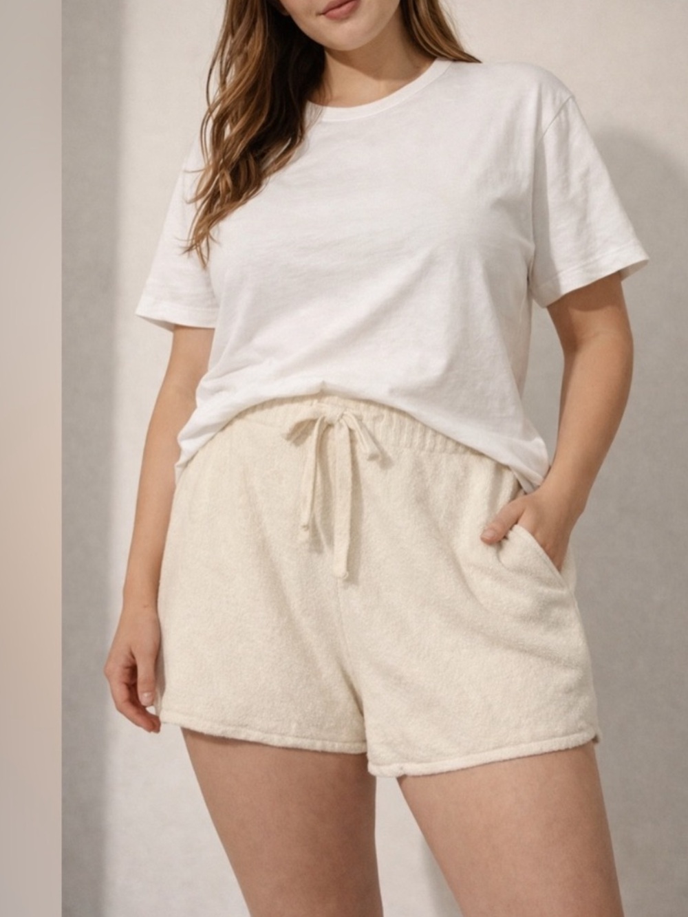 Universal Thread Cream Terry Drawstring Lounge Shorts